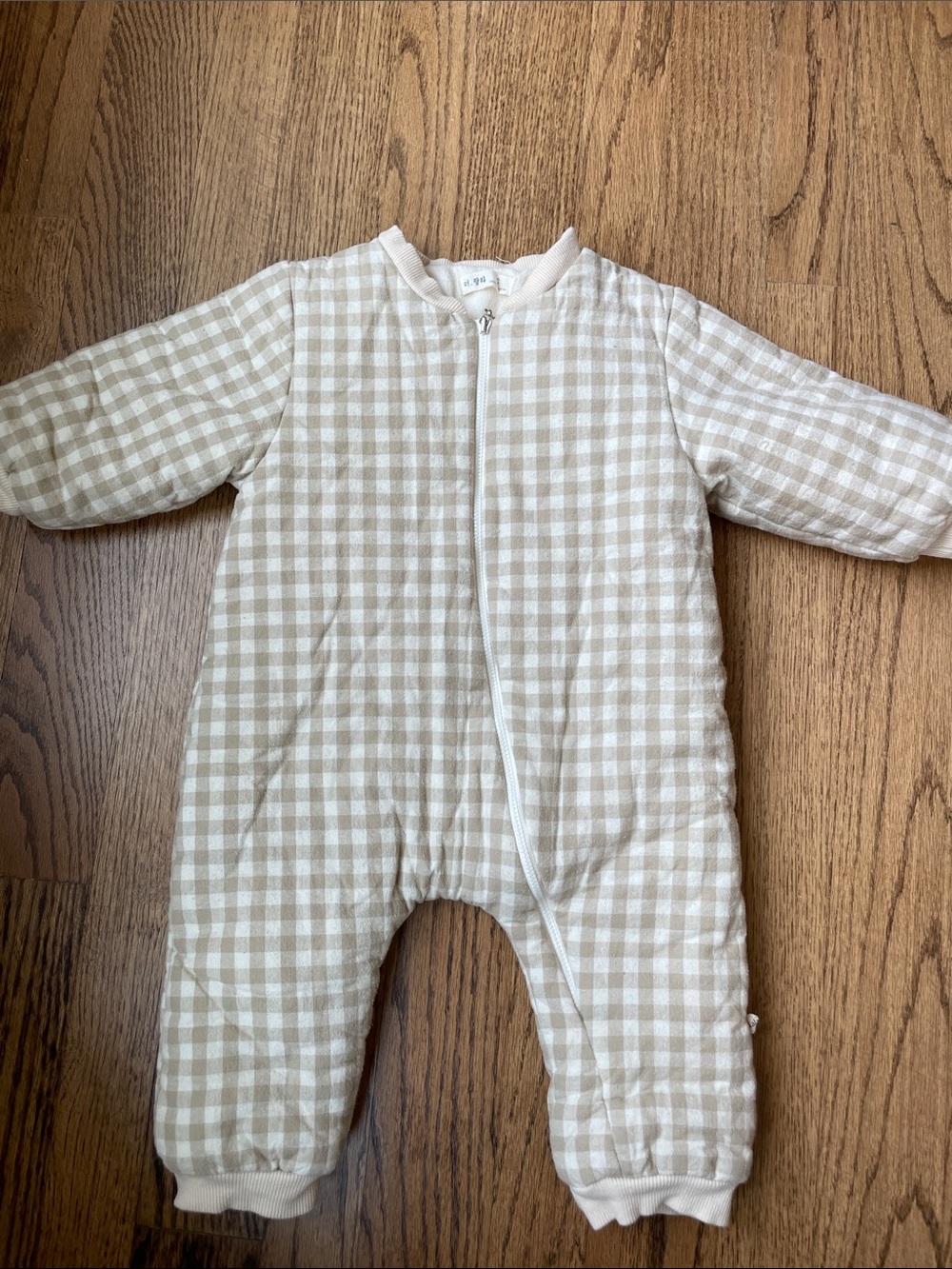 Soft Beige Gingham Kids One-Piece bunting